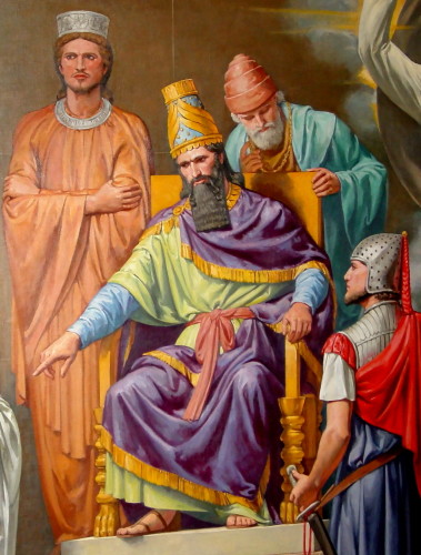 'King Solomon' mural in the Cryptic Room of the George Washington Masonic National Memorial, depicting Solomon as Pharaonic-Mesopotamian (Detail)