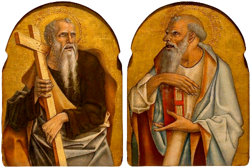 'Two Apostles' (1475 AD) by Carlo Crivelli, at Honolulu Academy of Arts, depicting Saint Paul and Saint Peter in joint co-regency as Coadjutoris Pontifex of the Holy See of Antioch in 37 AD.